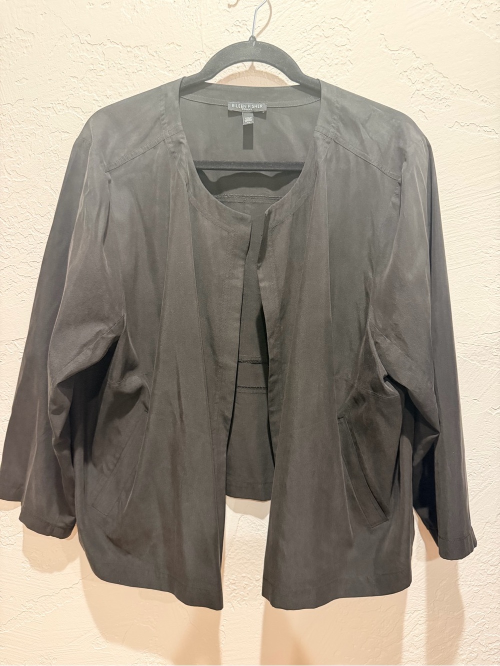 Eileen Fisher Black Open-Front Draped Jacket